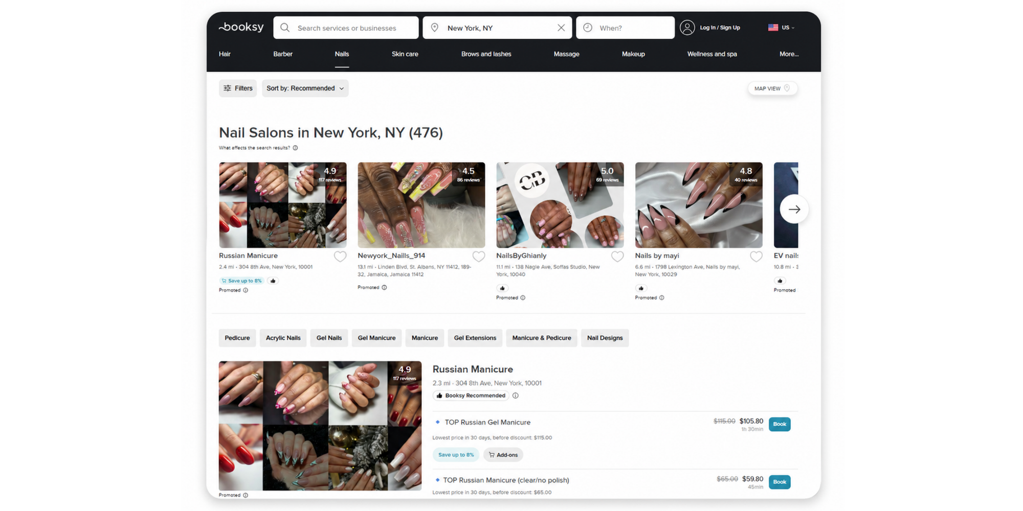 booksy online booking page for nails services